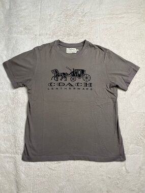 Coach Leather Ware Gray Cotton Graphic T Shirt Mens L Designer Vintage Y2K Rare